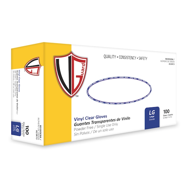 Vguard A23A1, Disposable Gloves, 2 mil Palm, Vinyl, Powder-Free, L, 1000 PK, Clear A23A13 - main